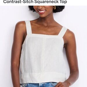 Madewell Contrast Stitch Square Neck Linen Top. Small.
